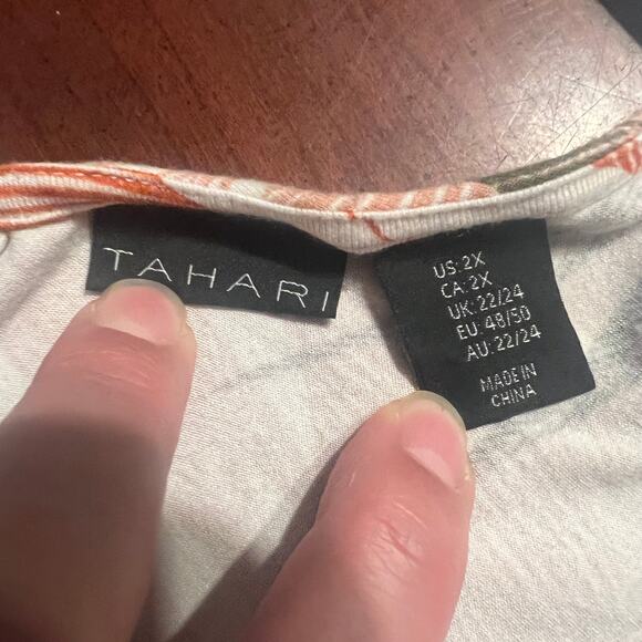 Tahari Women's 2x V Neck Maxi Dress Tropical Rust & Olive Green White Background - Picture 9 of 9